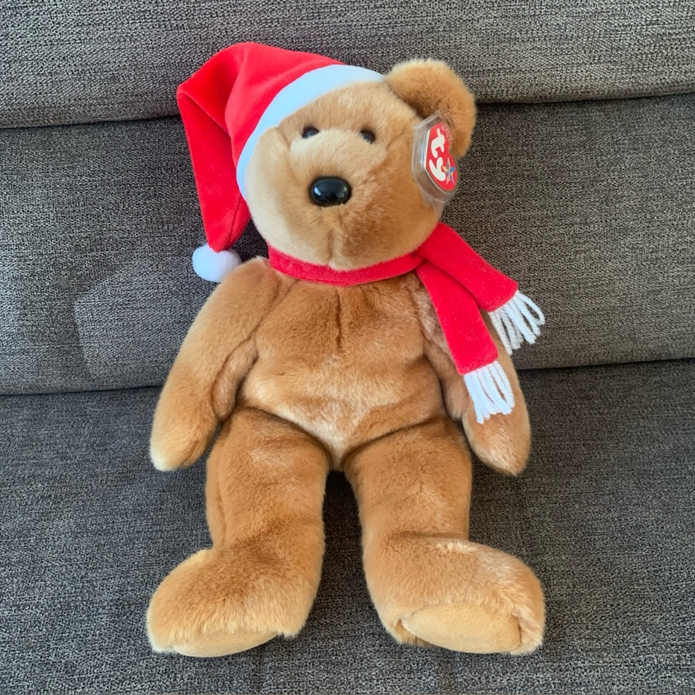 Vtg Ty Beanie Baby Buddy 2001 Christmas Santa Teddy Bear Hat Scarf Large 14”